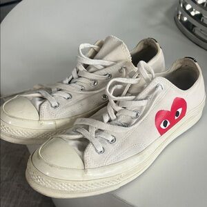 Comme des Garcons White Athletic Shoes with Red Heart